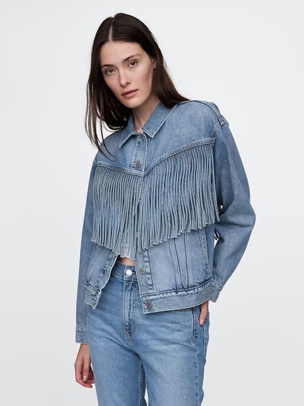 GAP Light Blue Fringe Denim Jacket
